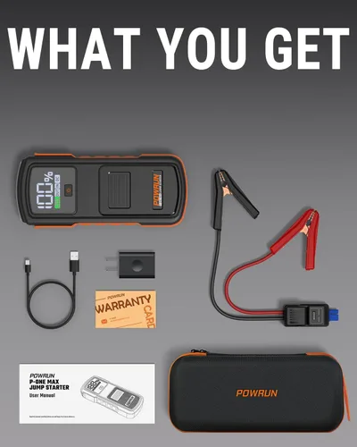 Vista 8 de Powrun P-ONE MAX Arrancador de Salto, Caja de Salto Portátil de 4000A, Paquete de Batería de Arrancador de Coche para Todos los Motores de Gasolina