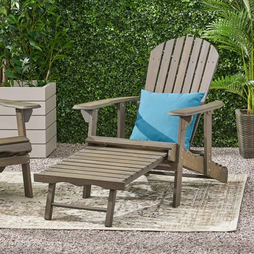 Vista 10 de Sillas Adirondack plegables teñidas naturales, sillas de terraza al aire libre, sillas de patio, con reposapiernas extensible para piscina, Teñido