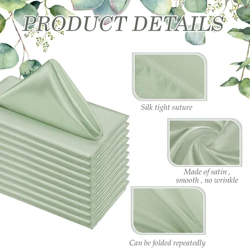 Vista 3 de Newwiee Paquete de 100 servilletas de tela verde salvia de 17 x 17 pulgadas, servilletas de satén verde salvia para cena, hogar, boda, fiesta