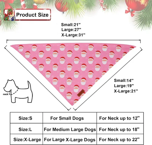 Vista 4 de PTDECOR Bandana de Navidad para perro, diseño de muñeco de nieve de Papá Noel, bufanda reversible para mascotas, diseño de triángulo rosa