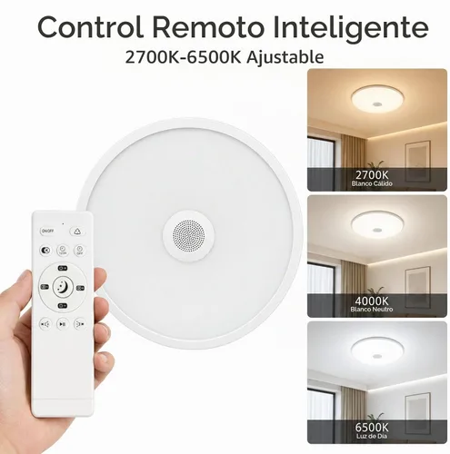 Vista 5 de Lámpara de techo impermeable mejorada con música LED con altavoz Bluetooth, certificado FCC UL1598, luz cambiante de color de 18 W con control
