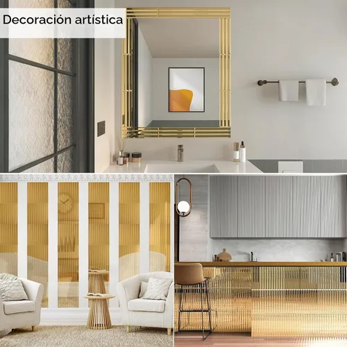Vista 5 de Lovdeco - Tiras de espejo dorado para pegar y despegar para salpicadero de cocina y pared de baño, 30,5 x 30,5 cm, 5 piezas, 0,46 m².