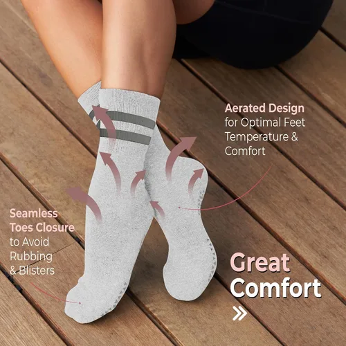 Vista 6 de TAVI Kai Fashion Crew Grip Calcetines Para zapatilla Barre, Pilates y Yoga con empuñaduras para mujeres y hombres
