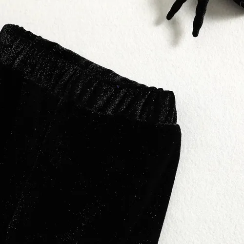 Vista 5 de Conjunto de 2 piezas para bebé niña pequeña, camiseta de manga corta con letras, pantalones acampanados, pantalones acampanados, ropa de festival
