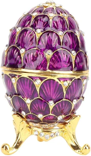 Vista 7 de GLOGLOW Organizador de joyas de huevos de Pascua, estilo Faberge, caja de baratijas con bisagras, soporte para anillos de joyería, cajas de figuras