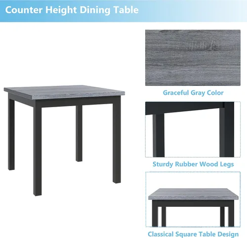 Vista 4 de Elegante juego de mesa de comedor, juego de comedor cuadrado de 5 piezas con altura de mostrador con 4 sillas tapizadas de respaldo alto, diseño