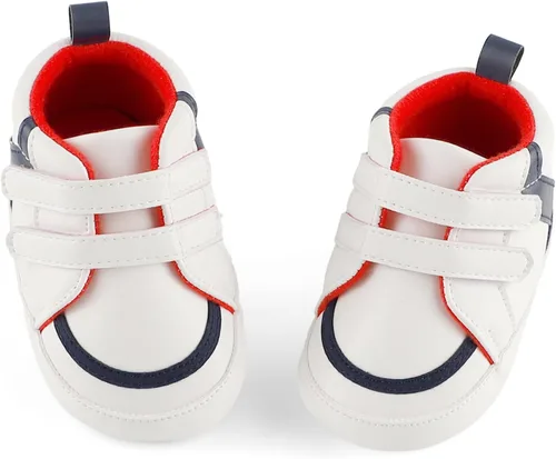 Vista 2 de ESTAMICO - Tenis de piel sintética para bebés, niños y niñas, suela de goma antideslizante, para primeros pasos, zapatos para exteriores