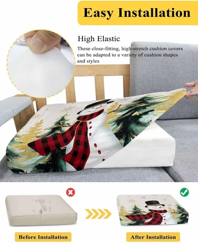 Vista 5 de Fundas de cojín para sofá de Navidad, funda elástica para sofá con parte inferior elástica, fundas de sofá con diseño de muñeco de nieve