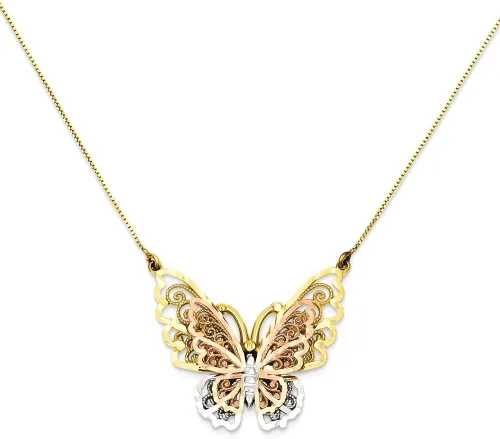Vista 6 de Collar de cadena de alas de mariposa de oro rosa sólido amarillo sólido de 14 quilates