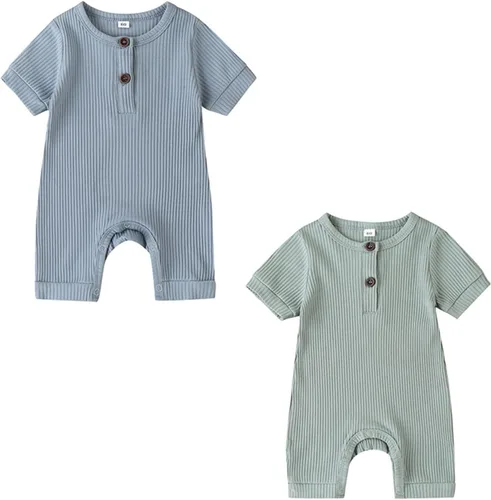 Vista 72 de Mameluco unisex de manga corta para bebé recién nacido, con botones, de una pieza, ropa de color sólido