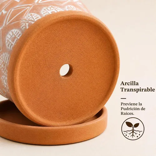 Vista 2 de Cedilis Paquete de 2 macetas de terracota de 5 pulgadas con platillos
