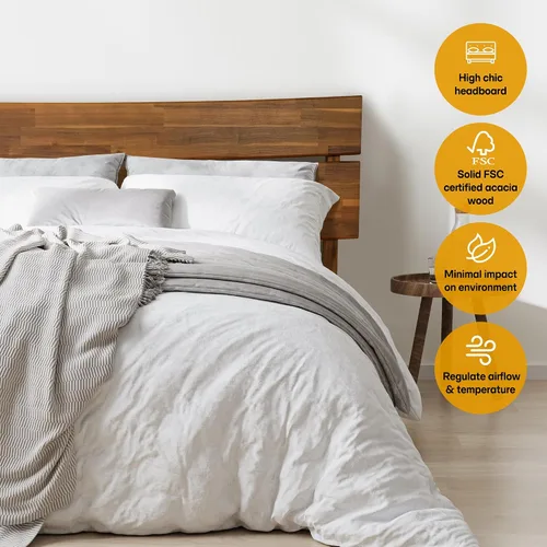 Vista 5 de Acacia Aurora - Marco de cama con cabecero, cama de plataforma de madera 100% maciza, estilo de cama escandinavo con todos los colchones Caramelo