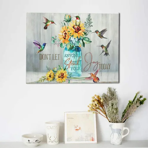 Vista 5 de Bulldog Leather Works Lienzo decorativo abstracto de colibrí y girasol, con citas inspiradoras, póster de flores de granja, decoración moderna