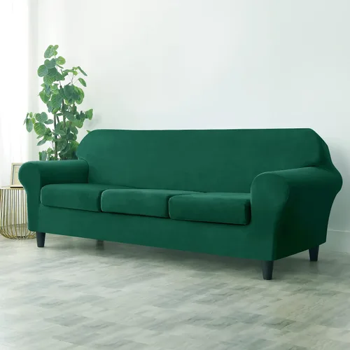 Vista 2 de CONRUSER Funda elástica para sofá de 4 piezas, terciopelo suave de gran tamaño para sofá de 3 cojines, protector grueso de muebles para mascotas