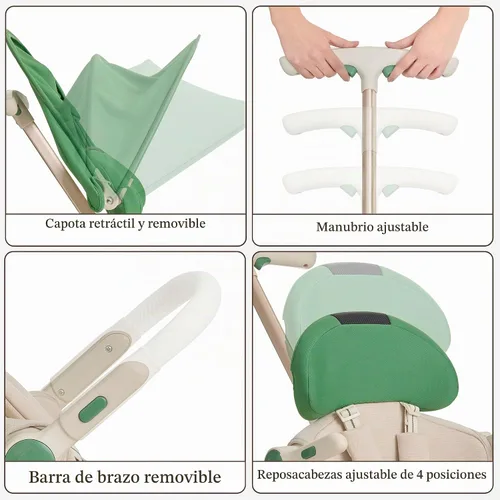 Vista 3 de Evolur Velo Rider Higher View - Cochecito de viaje para avión, color blanco Blanco Verde