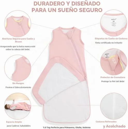 Vista 4 de HAPIU Saco de dormir unisex de rayón hecho de bambú TOG 1.0, cremallera premium de 2 vías, manta portátil para bebé Rubor