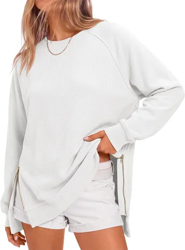 Vista 26 de ANRABESS - Sudadera de gran tamaño para mujer, cuello redondo, manga larga, tipo túnica, con cremallera lateral, sudadera con capucha, suéter