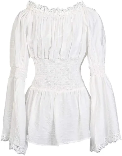 Vista 2 de Charmian Blusa de manga larga con hombros descubiertos y ribete de encaje para mujer
