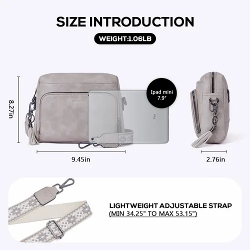 Vista 4 de POIUGOYA Bolsos cruzados para mujer a la moda, bolso cruzado mediano de cuero vegano, bolso cruzado de viaje para mujer, cartera integrada