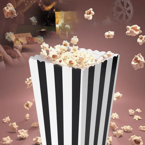 Vista 2 de Tvoip 36 unids/lote de cajas de palomitas de maíz coloridas para dulces, alimentos y chocolate, bodas, cumpleaños y películas (negro)