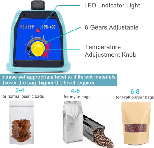 Vista 7 de Sellador térmico de 16 pulgadas para bolsas de plástico, sellador térmico de bolsas de plástico de metal, sellador térmico de bolsas de mylar