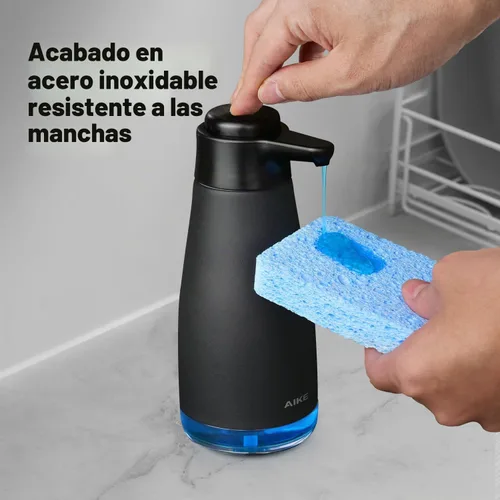 Vista 2 de AIKE Dispensador de jabón líquido de 15 onzas líquidas para platos y jabón de manos, negro mate Easy Push Durable Pump, No-Slip Base with Clear