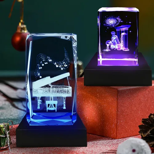 Vista 7 de Base cuadrada de soporte de luz LED de 2 piezas, pantalla multicolor de 3 pulgadas para cristal de cristal (negro)