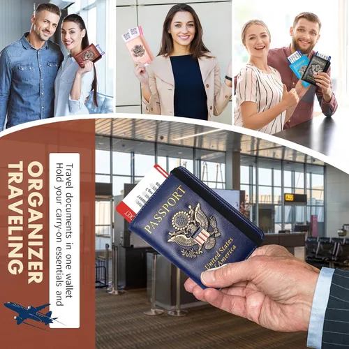 Vista 3 de Funda para pasaporte, cartera de viaje con bloqueo RFID, carteras para pasaporte, organización de pasaporte familiar, funda personalizada