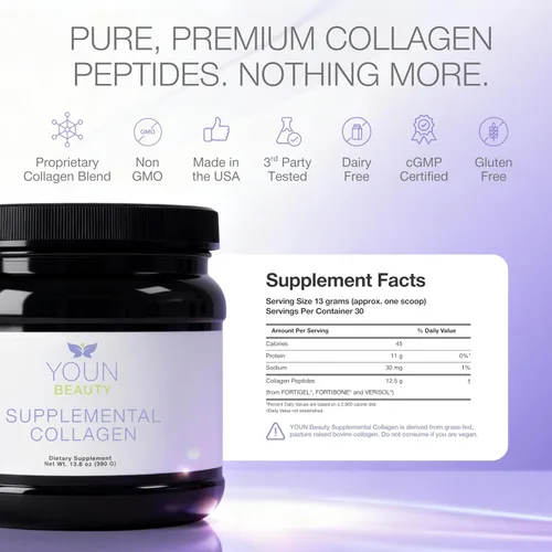Vista 7 de YOUN Beauty Polvo de colágeno suplementario por el cirujano plástico holístico, Dr. Anthony Youn, 30 porciones (sin sabor), péptidos multicolágeno