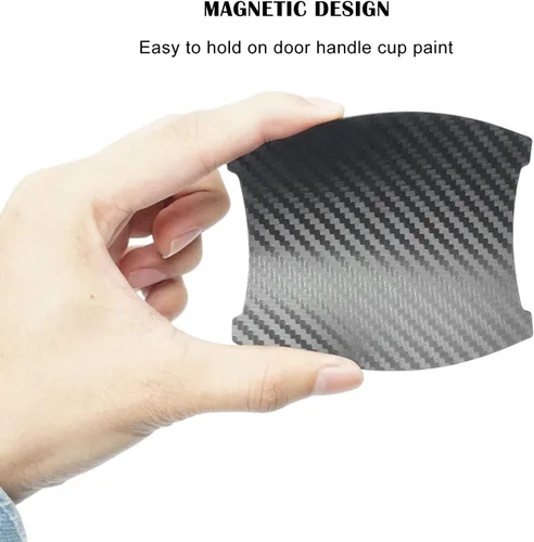 Vista 6 de kingsea 4 protectores de arañazos para manija de puerta de automóvil, textura magnética extraíble de fibra de carbono 3D, textura de fibra