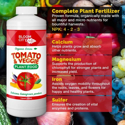 Vista 4 de Bloom City Alimento vegetal de tomate y vegetal: fertilizante líquido para cosechas más grandes, raíces más fuertes y crecimiento vigoroso, 32 onzas