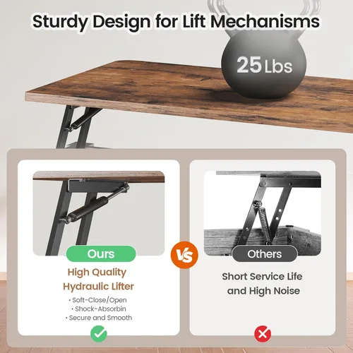 Vista 6 de SEDETA Mesa de Centro con Tapa Elevable de 31.5" con Almacenamiento, Mesas de Centro Cuadradas para Sala de Estar, Mesa de Centro Estilo Granja