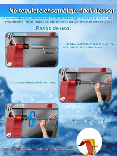 Vista 2 de Bobinadora de Correa de Cabrestante de Servicio Pesado para Remolque de Plataforma, Correas de Bobinado de Acero Sólido con Rodillo Manual