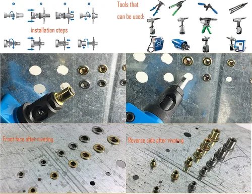 Vista 6 de LBY Kit surtido de 170 tuercas remachables de acero al carbono, M4/M5/M6/M8 (cabeza avellanada pequeña y mitad hexagonal), acero al carbono chapado