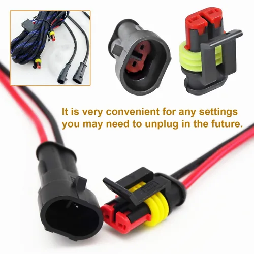 Vista 4 de 20 kits de conectores de 2 pines Conectores eléctricos automotrices 2 conectores de cable, conector impermeable, desconexión rápida y conexión 22-16