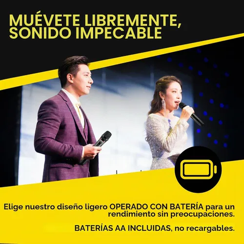 Vista 4 de SKP Pro Audio Sistema de micrófono inalámbrico UHF-300D - Micrófonos inalámbricos de mano dobles con baterías AA, rango de 200 pies, pantalla LCD
