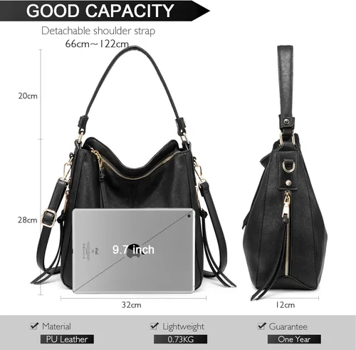 Vista 2 de Realer Bolsos Hobo para mujer, de piel sintética, bolso grande con borla