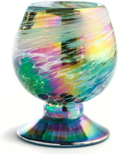 Vista 5 de Vasos de Chupito de Tequila Auténticos Mexicanos Soplados a Mano - Juego de 4 - 2 oz - Mini Vasos de Coñac - Base Pesada - Coñac (Aurora Boreal)