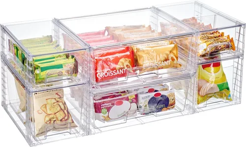 Vista 11 de Vtopmart Paquete de 4 cajones de almacenamiento apilables transparentes, para debajo del fregadero y la cocina, cajones de plástico fáciles