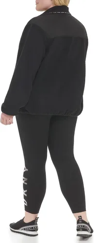 Vista 4 de DKNY Sudadera con capucha y cremallera cómoda para mujer, talla grande, color rosa, Negro