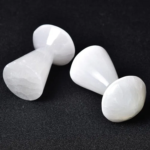 Vista 5 de JIC Gem Lámpara de selenita USB con forma de hongo blanco, pequeña lámpara de cristal de selenita de 3,1 pulgadas con base de soporte de luz