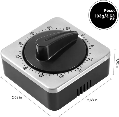 Vista 3 de Temporizadores de cocina para cocinar, reloj temporizador de cocina de chef con alarma fuerte, temporizador de escritorio 100% mecánico -