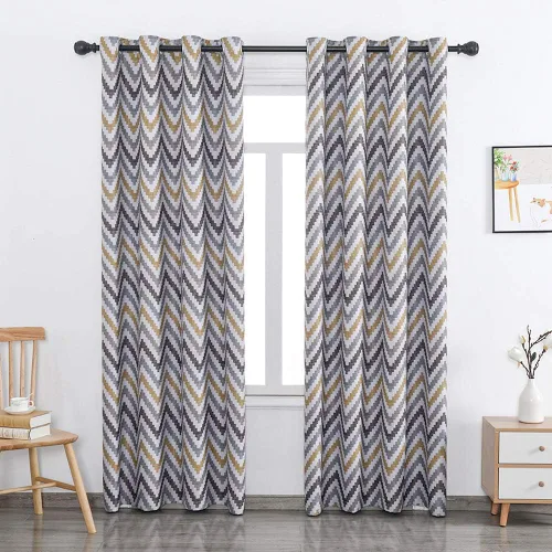 Vista 11 de Autumn Dream Cortinas opacas con ojales en la parte superior de Chevron Bohemia para sala de estar, 52 x 63 pulgadas, azul, 1 panel