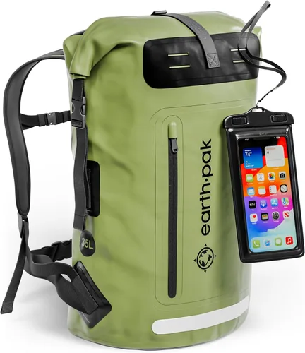 Vista 13 de Earth Pak Mochila impermeable - Mochila de senderismo resistente - Bolsa con cierre enrollable - Bolsa seca acolchada con carcasa impermeable