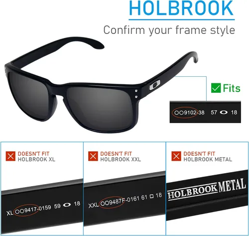 Vista 2 de 4 pares de lentes de repuesto para gafas de sol Oakley Holbrook OO9102/Holbrook Asian Fit (AF) OO9244 – negro sólido, esmeralda, azul hielo y rojo