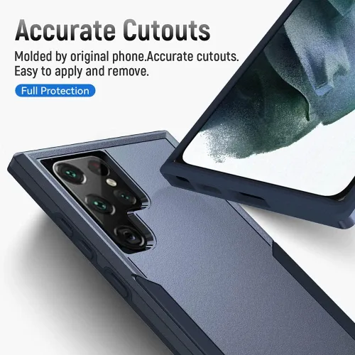 Vista 5 de Funda diseñada para Samsung S24 Ultra (no para S24 y S24 Plus), resistente, resistente, a prueba de golpes, soporte de carga inalámbrica, funda Azul