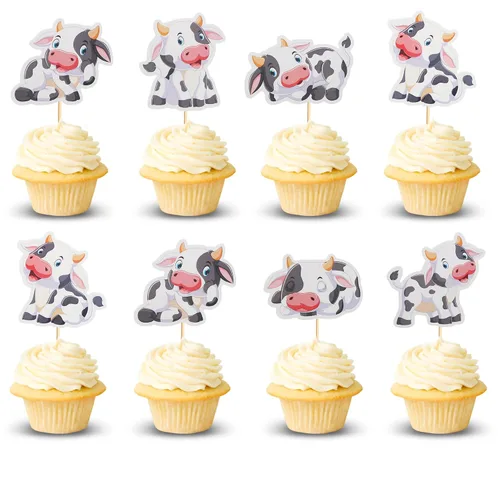 Vista 7 de 1 decoración para pastel de cumpleaños con diseño de vaca, animales de granja, decoración de pastel de vaca para temática de vaca, baby shower