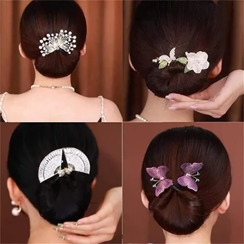 Vista 4 de Ins Style Rizador de Cabello Perezoso Elegante, Creador de Moño de Cabello de Cristal, Accesorios para el Cabello de Moño con Peinado de Torsión