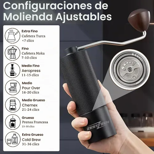 Vista 7 de Molinillo de café manual con rebaba cónica de precisión, molinillo de café manual ajustable con rodamientos dobles, molinillo de café portátil