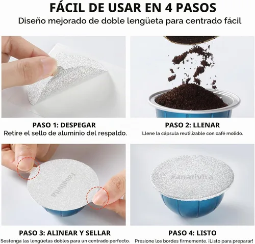 Vista 4 de Fanativita Tapas de sello de papel de aluminio universal para cápsulas Nespresso Vertuo, compatibles con cápsulas reutilizables Nespresso Vertuo